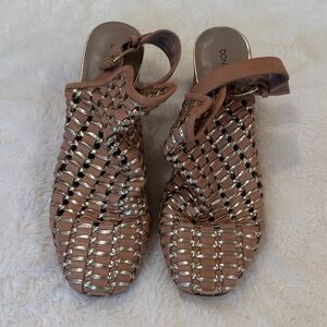 Donald J. Pliner Rose Brown Woven Metallic-Trim Mules